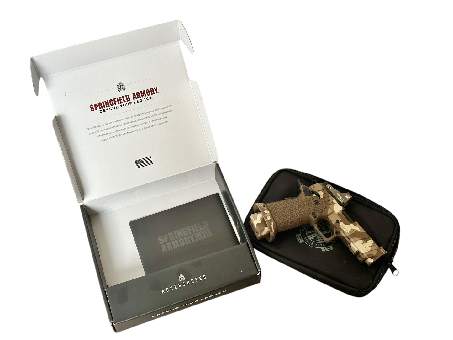 SPRINGFIELD CUSTOM PRODIGY PORTED CAMO CERAKOTE TREE BARK GRIPS WITH EOTECH EFLX