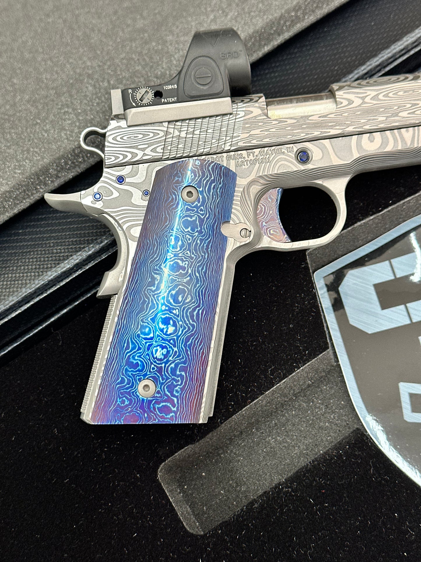 CABOT GUNS CUSTOM 1911 ONE OF A KIND DAMASCUS SPECIAL BUILD.