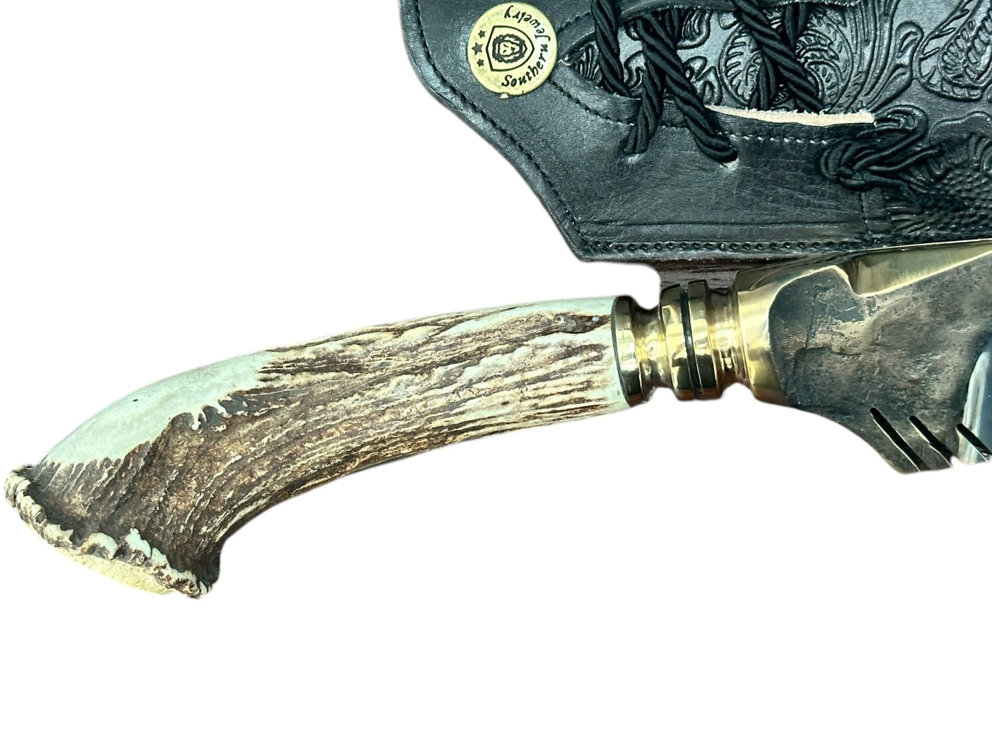 REAL STAG ANTLER BOWIE KNIFE WITH ART SHARP BLADE