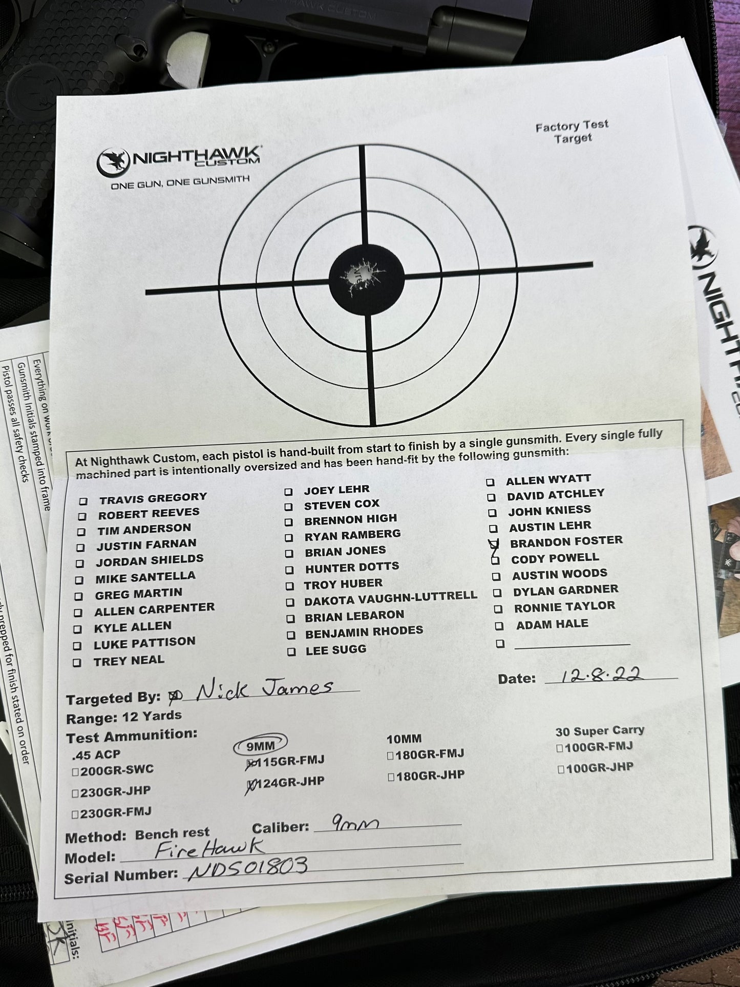 NIGHTHAWK CUSTOM FIREHAWK 9MM DOUBLE STACK OPTIC READY/RECON RAIL