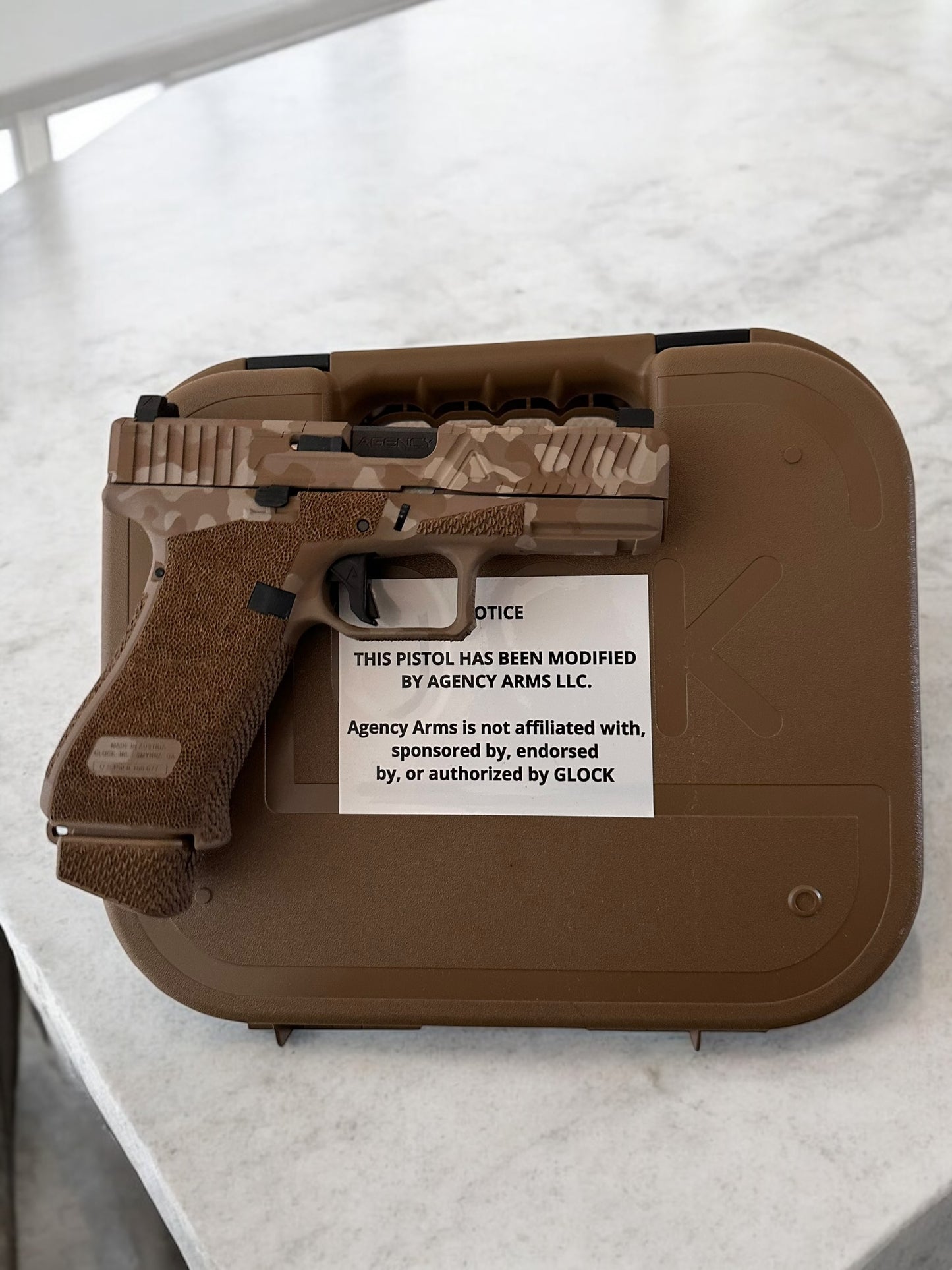 AGENCY ARMS GLOCK 19X FULL BUILD DESERT CAMO AOS