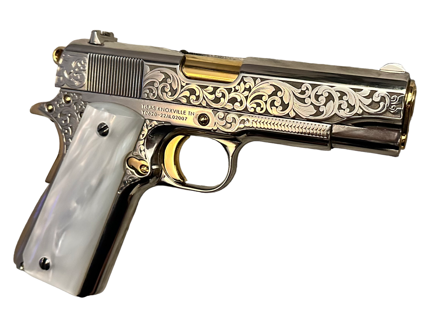 TISAS TANK COMMANDER 9mm 1911A1 TC 9 FULLY ENGRAVED, HIGH POLISHED, NICKEL & 24K GOLD PLATED