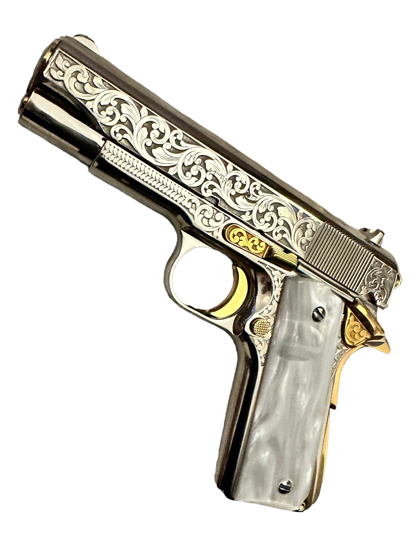 TISAS TANK COMMANDER 9mm 1911A1 TC 9 FULLY ENGRAVED, HIGH POLISHED, NICKEL & 24K GOLD PLATED