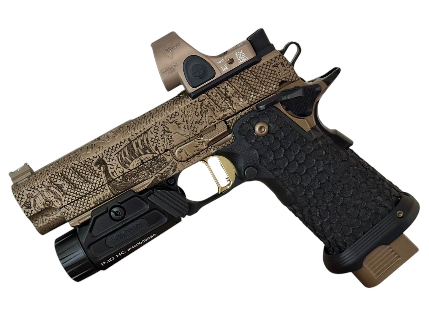 STACCATO CUSTOM P 2011 “VIKING” PORTED WITH ATLAS TRIGGER, SRO AND HOLOSUN FLASHLIGHT