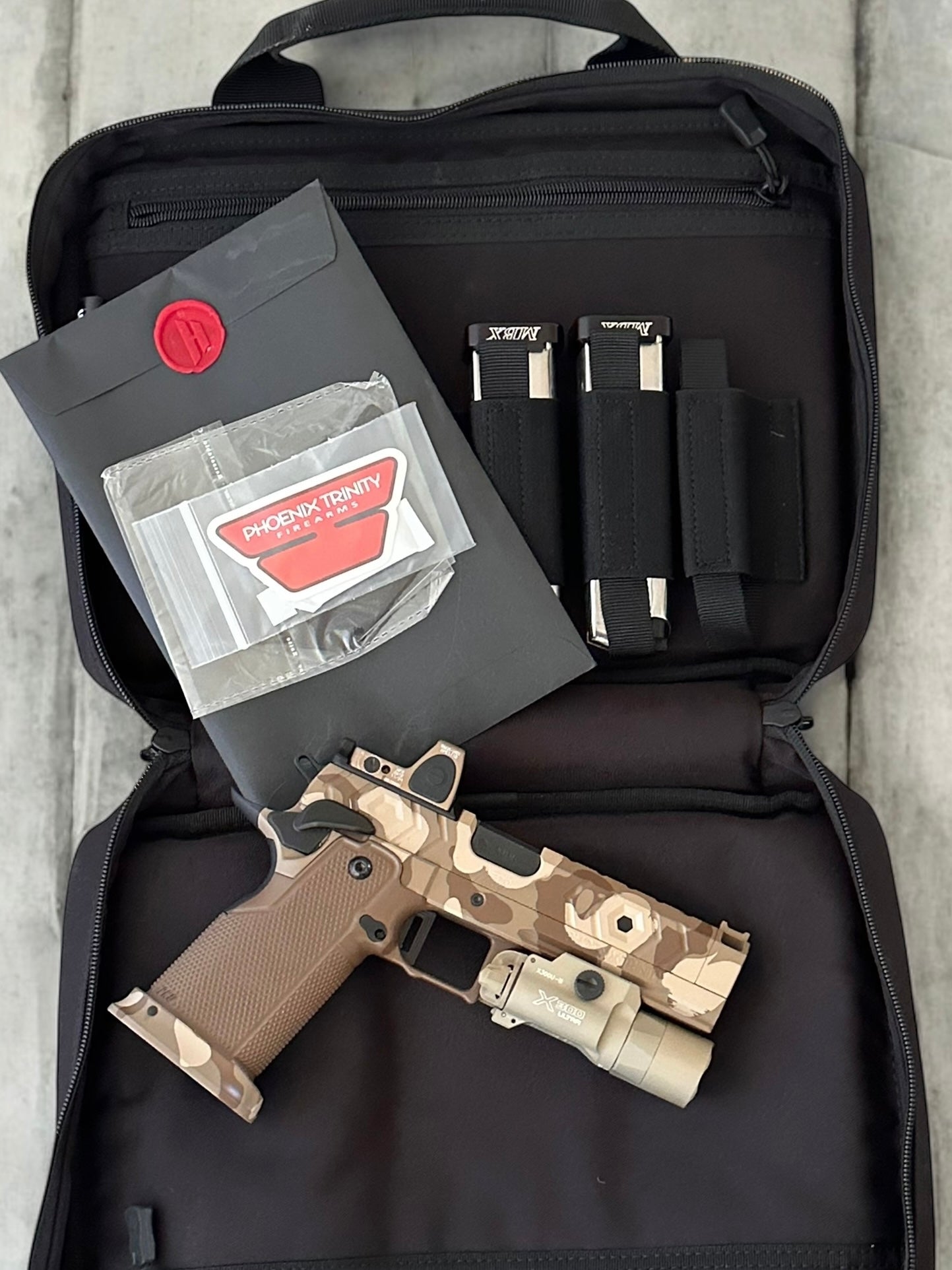 PHOENIX TRINITY 2011 H-TAC DESERT WITH PRO GRIPS 9MM RMR AND X300