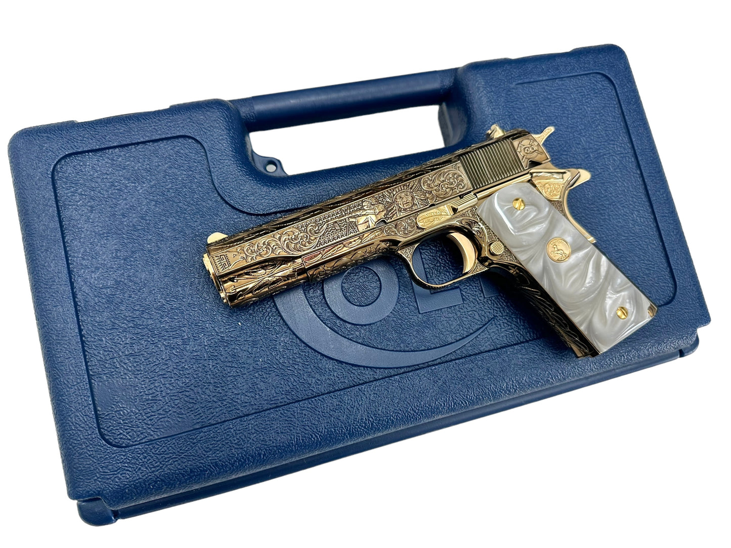 COLT CUSTOM 1911 FULLY ENGRAVED FREEDOM NITRO BRONZE PLATED WITH 24K GOLD ACCENTS.