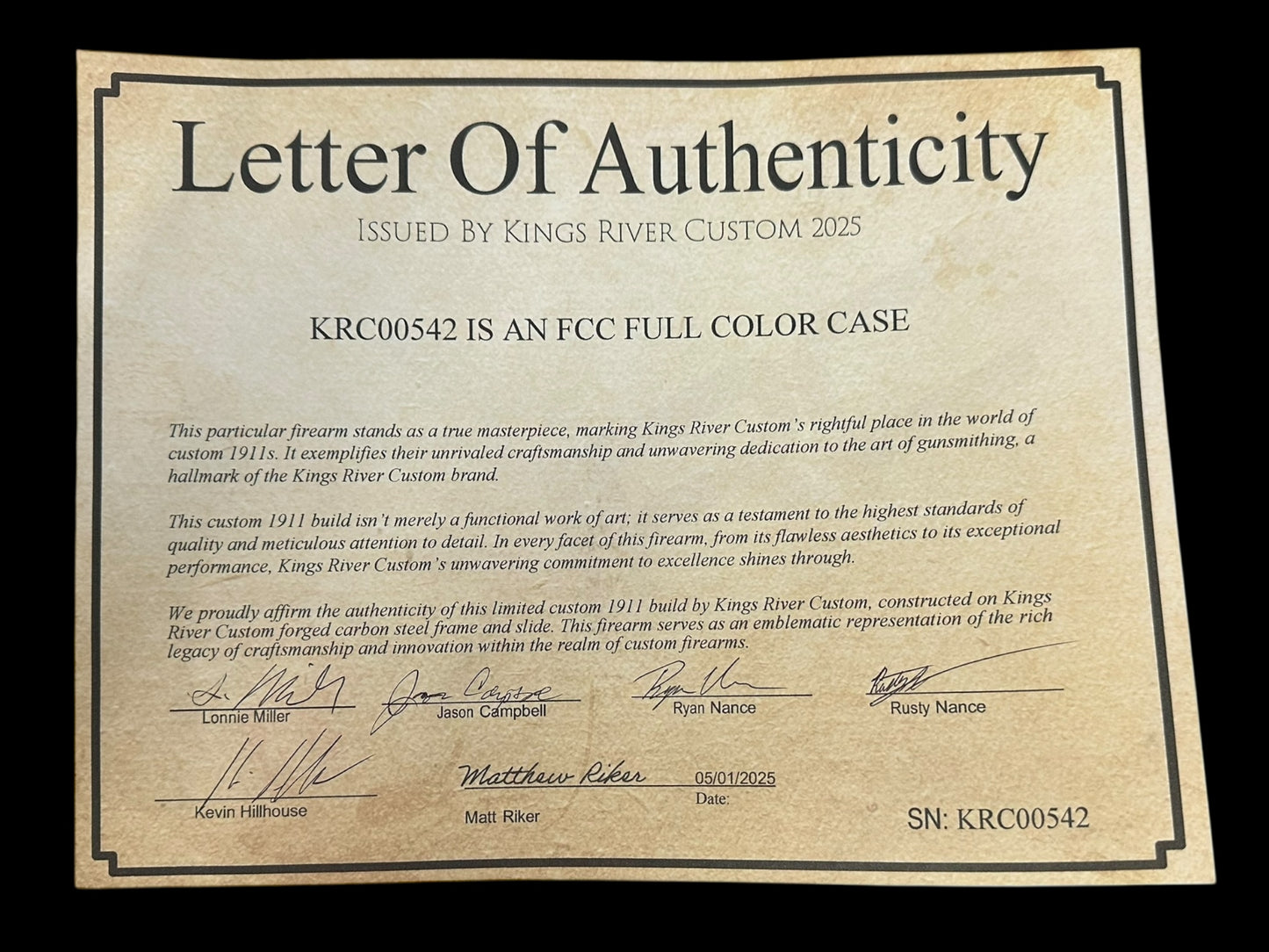 KINGS RIVER CUSTOM 1911 FCC LEVEL II FULL COLOR CASE HARDENED .45 ACP