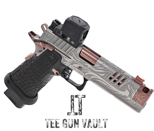 STACCATO CUSTOM XC “TRIBAL DRAGON” ENGRAVED WITH TRIJICON RCR PVD SILVER/ROSE GOLD COATING FINISH