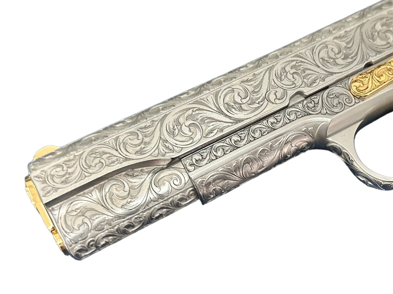 COLT CUSTOM 1911 FULLY ENGRAVED BRUSH NICKEL FINISH WITH 24K GOLD ACCENTS (pre order)