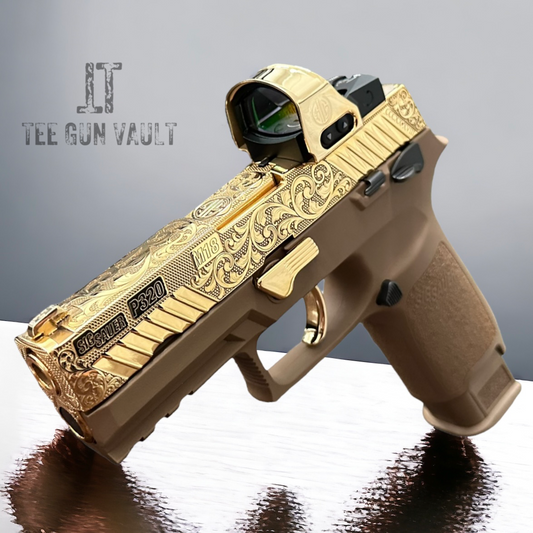SIG SAUER P320 M18 FULLY ENGRAVED SLIDE POLISHED 24K GOLD PLATED WITH OPTIC 9MM