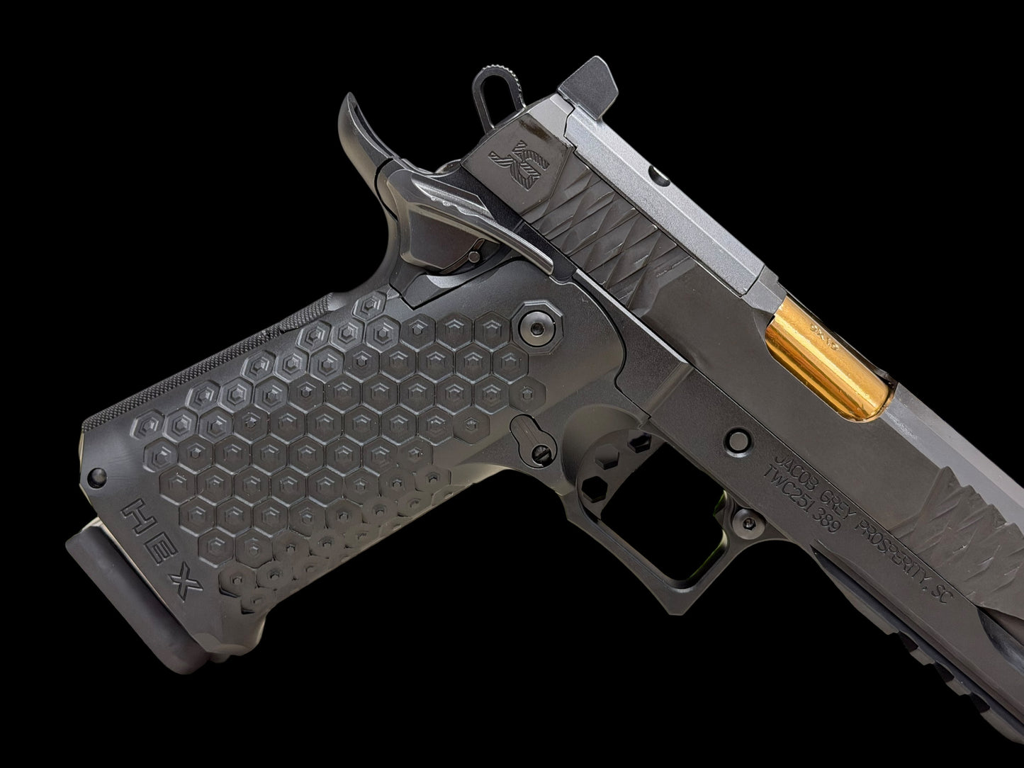JACOB GREY HEX PORTED MIDNIGHT BLACK WITH ROSE GOLD BARREL 4.25”