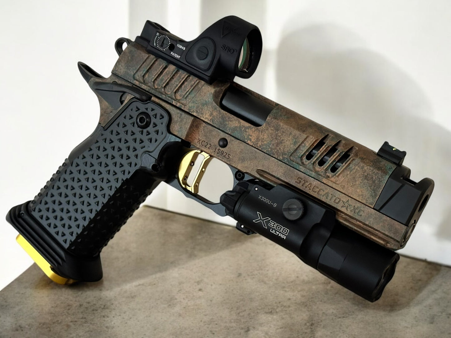 STACCATO CUSTOM XC SUNKEN SHIP EDITION WITH ATLAS METAL GRIPS GOLD TRIGGER SRO & X300