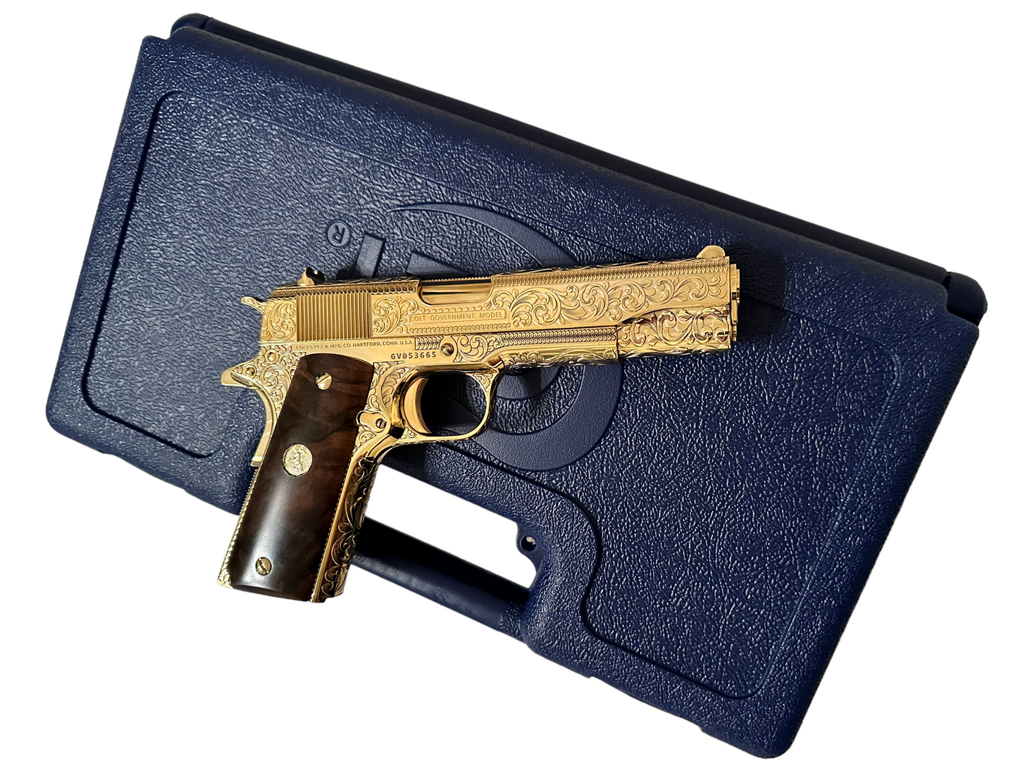 COLT CUSTOM 1911 GOVERNMENT .45 ACP FULLY ENGRAVED 24K PLATED WITH 2 GRIPS