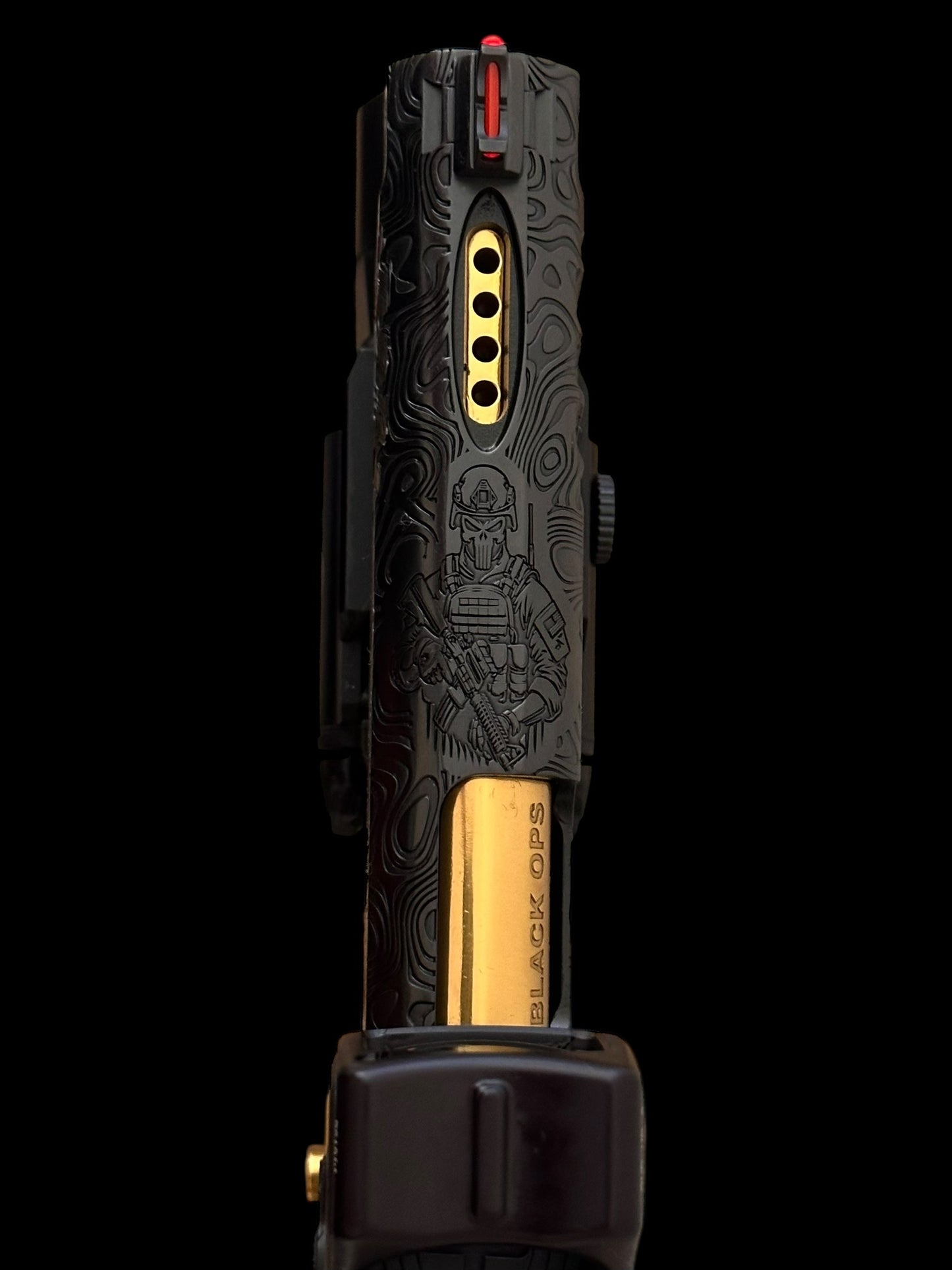 STACCATO P CUSTOM “BLACK OPS” 4.4” PORTED IN POLISHED BLACK DLC / GOLD TIN PVD ACCENTS
