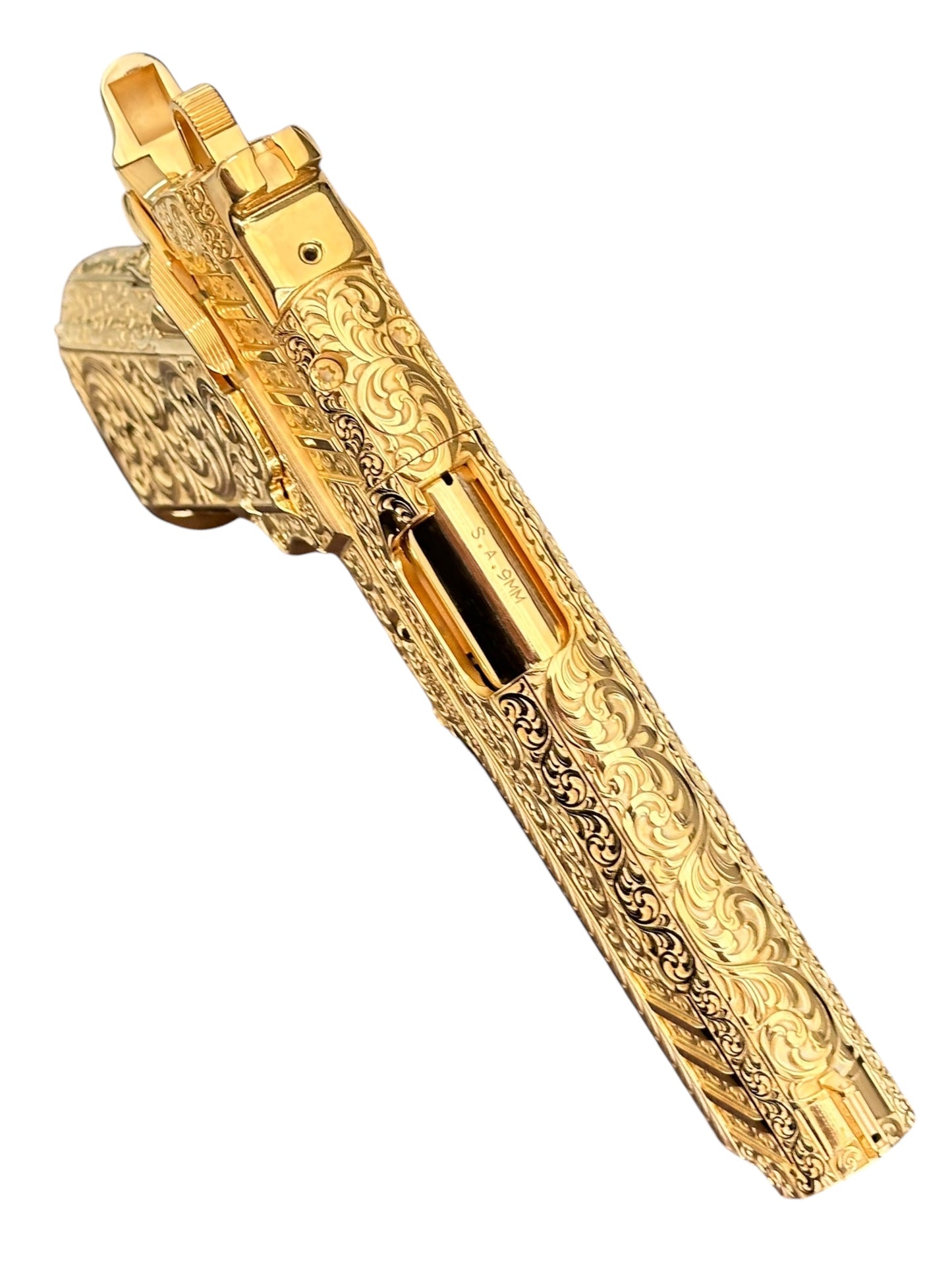 CUSTOM SPRINGFIELD ARMORY PRODIGY DOUBLE STACK 9mm 1 OF 1 FULLY ENGRAVED POLISHED AND 24K GOLD PLATED