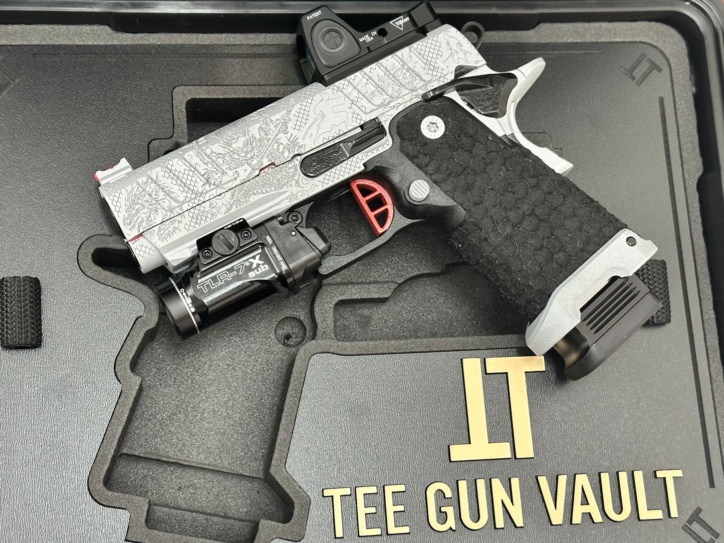 STACCATO CUSTOM CS PORTED 3.5” “THE LAST SAMURAI” ENGRAVED WITH RMR AND LIGHT IN GREY FINISH