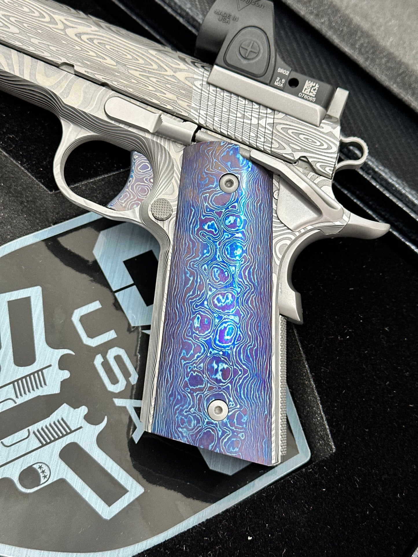 CABOT GUNS CUSTOM 1911 ONE OF A KIND DAMASCUS SPECIAL BUILD.