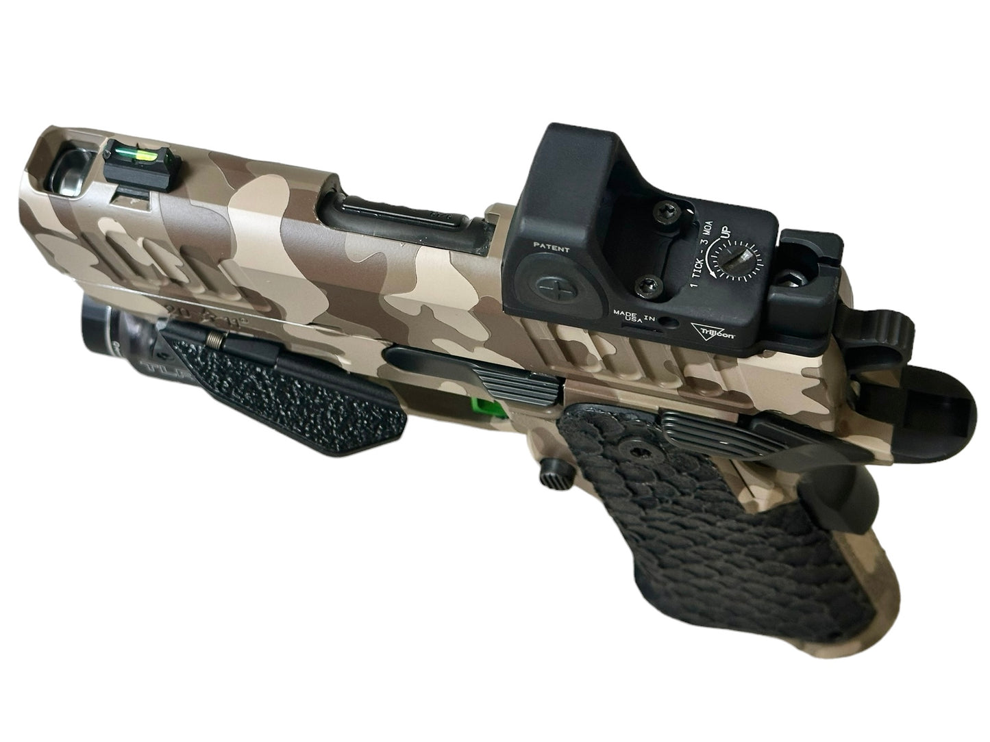 STI/STACCATO CS PORTED FULLY CUSTOMIZED CAMO WITH RMR AND FLASHLIGHT. MANY UPGRADES