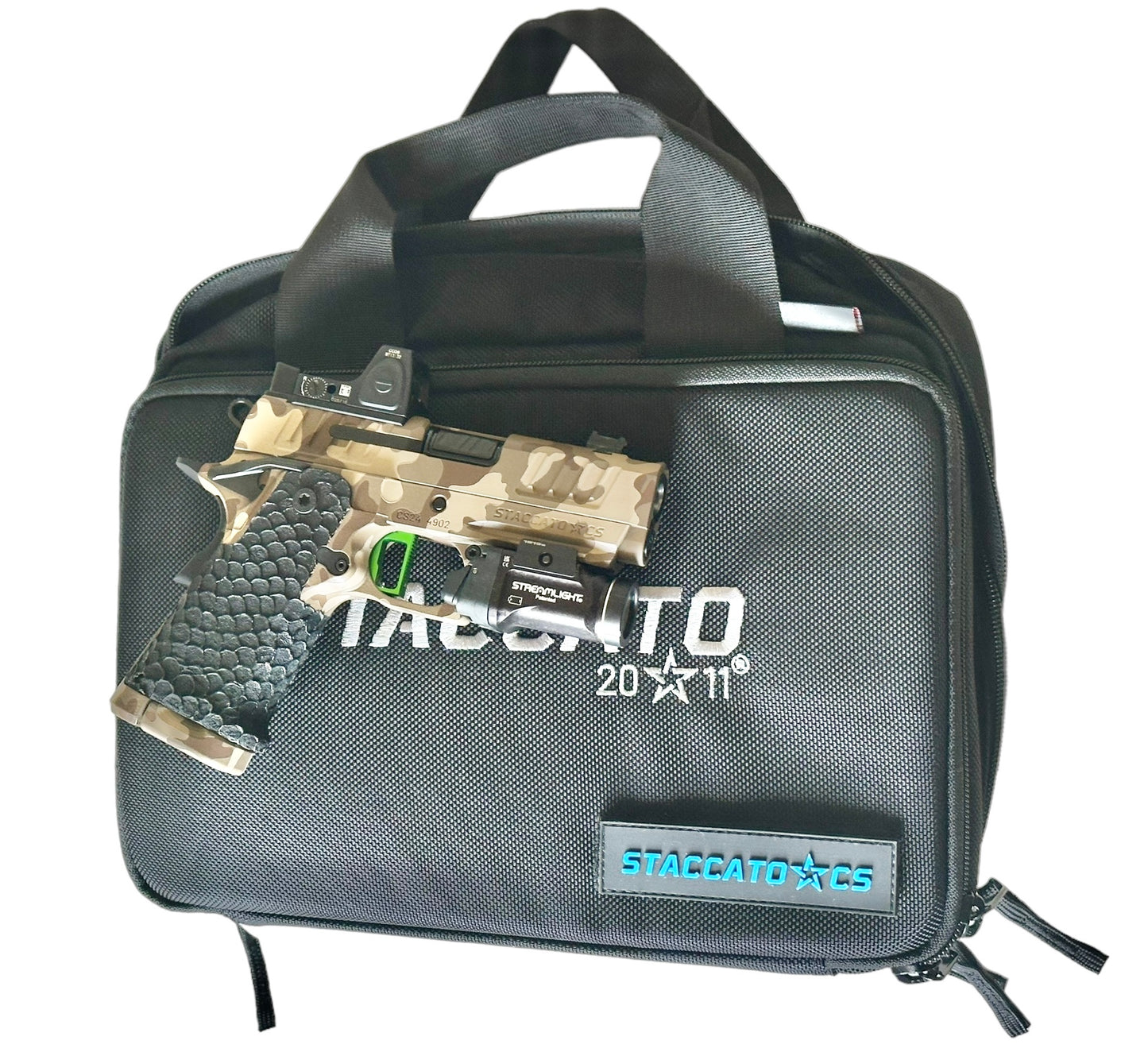 STACCATO / STI CUSTOM CS PORTED CAMO WITH RMR & FLASHLIGHT