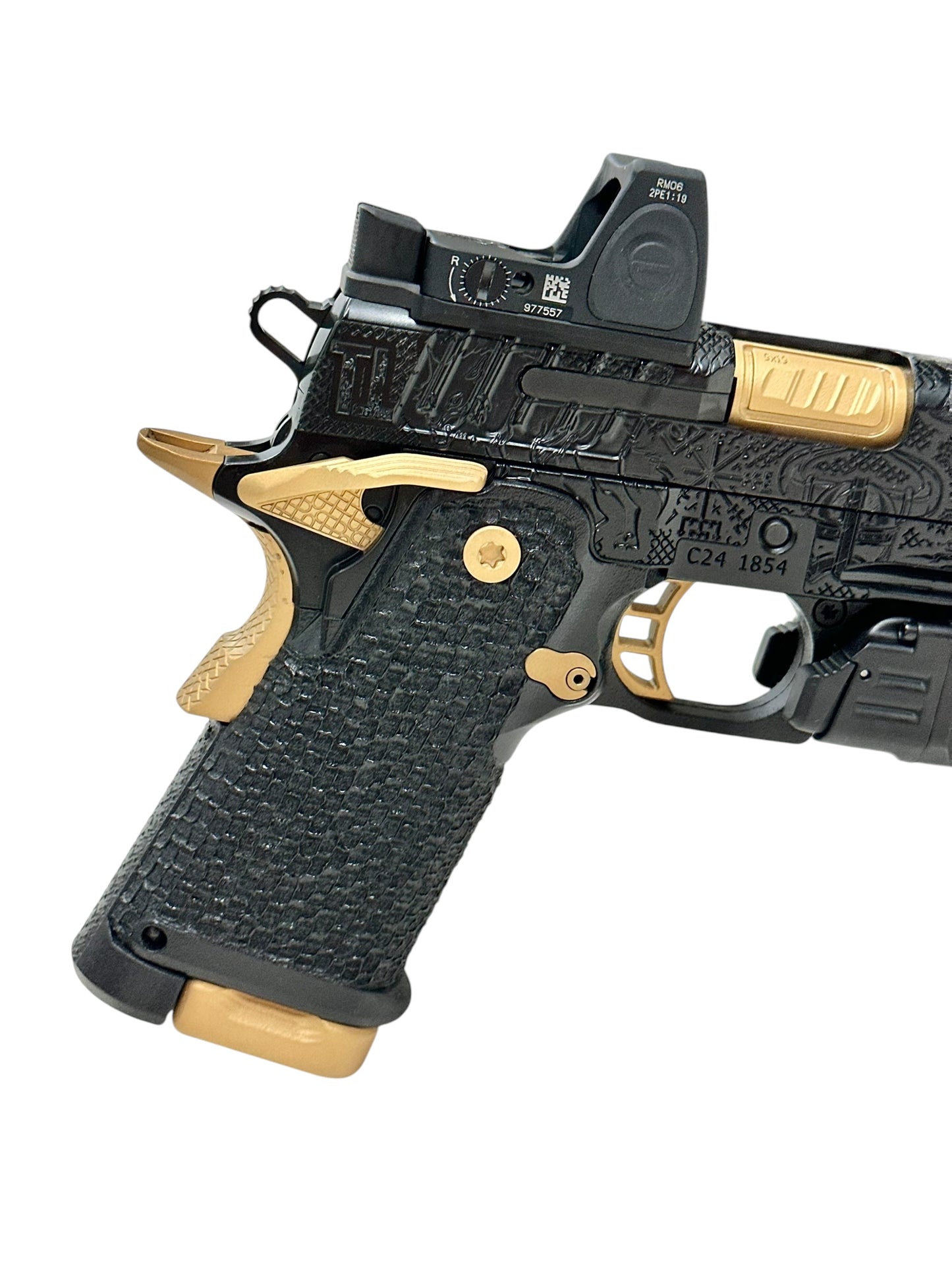 STACCATO CUSTOM C “VIKING” PORTED ENGRAVED IN BLACK/GOLD FINISH 9MM