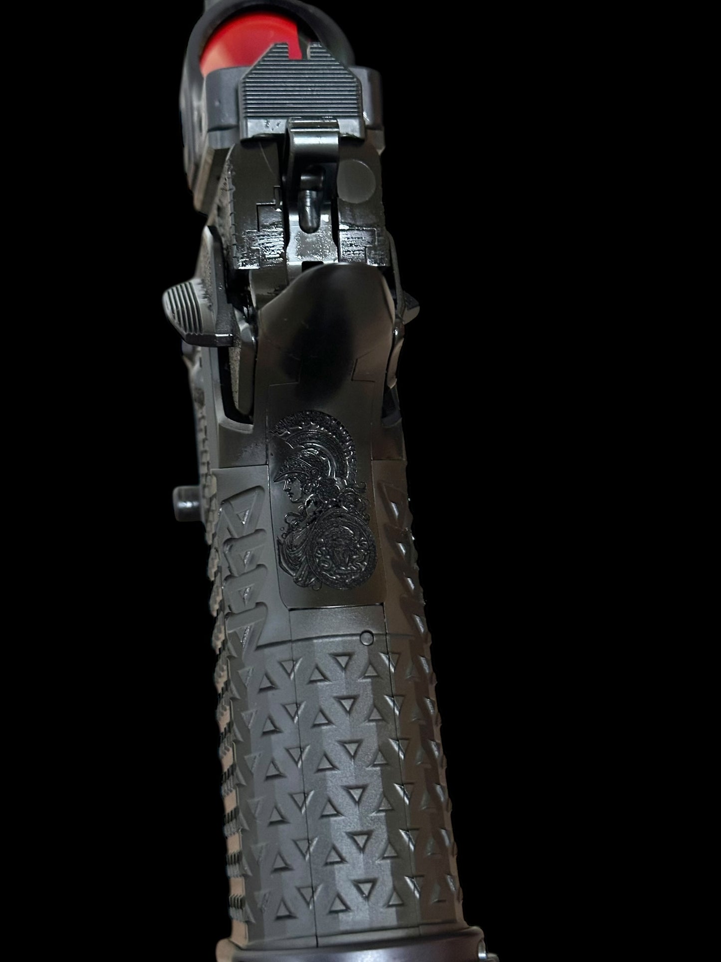 ATLAS GUNWORKS CUSTOM ATHENA SHINY BLACK WITH STROUP KNIFE, TRIJICON SRO