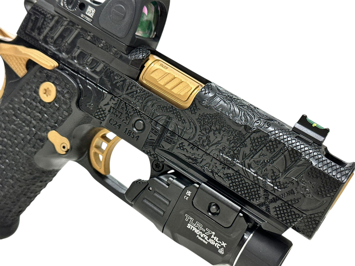STACCATO CUSTOM C “VIKING” PORTED ENGRAVED IN BLACK/GOLD FINISH 9MM