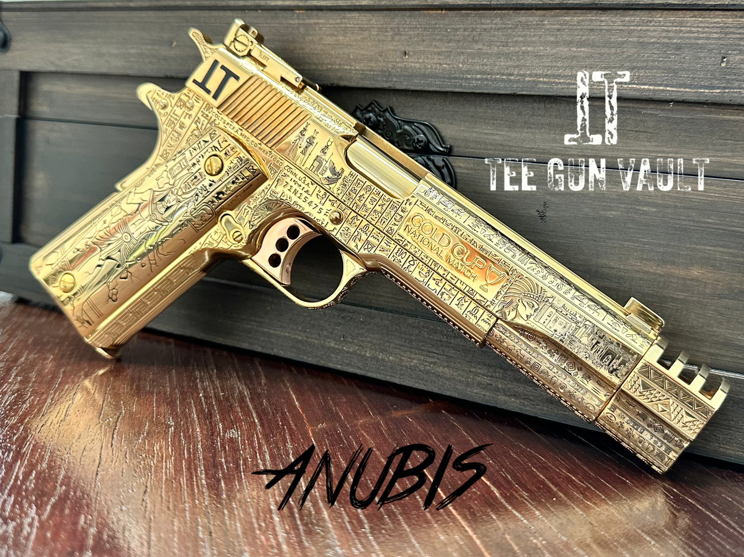 COLT CUSTOM 1911 COMP’D LIMITED EDITION “ANUBIS” 24k GOLD IN A BEAUTY DISPLAY MAGNETIC BOX PRE ORDER (3-4 weeks lead time)