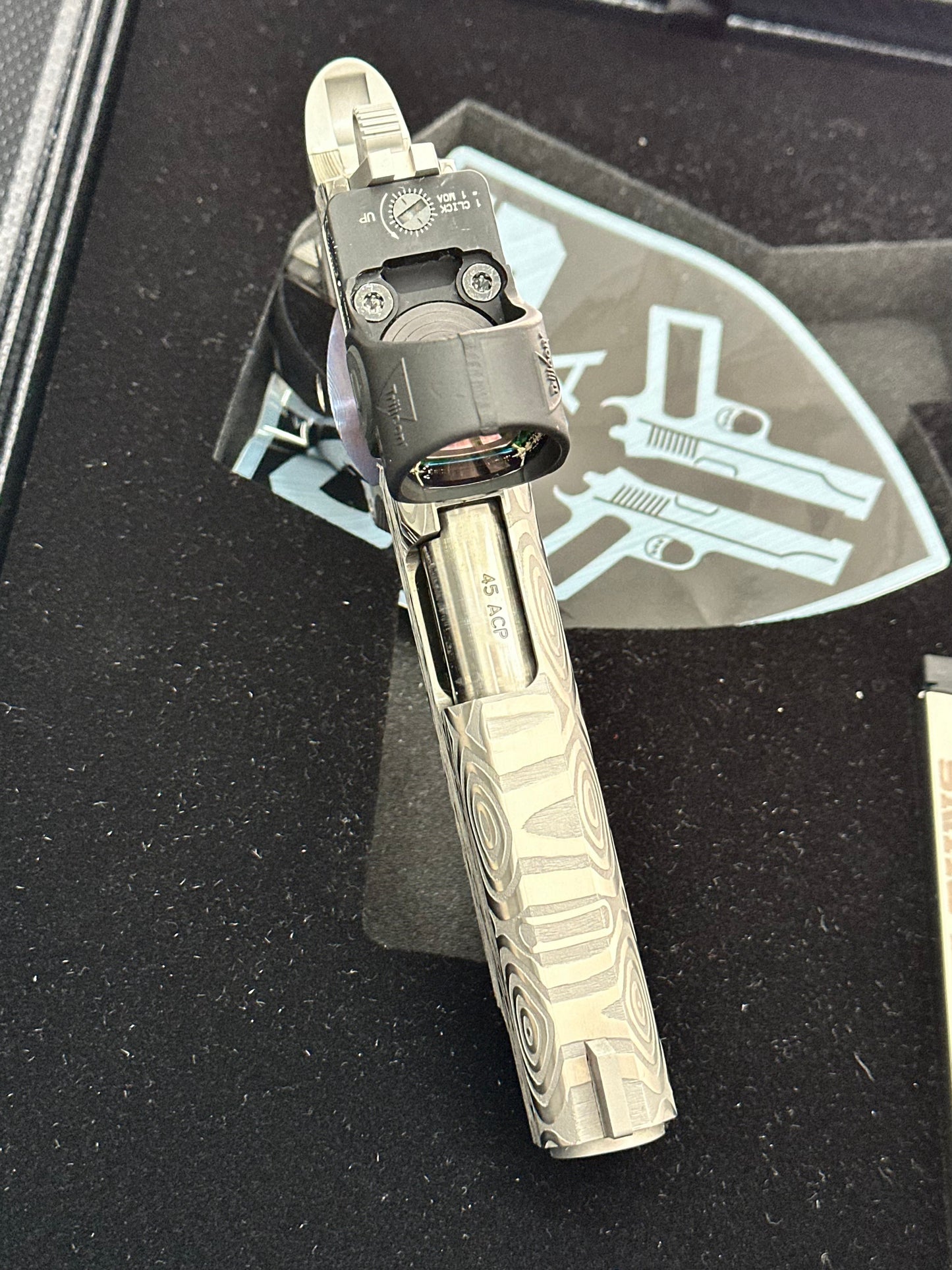 CABOT GUNS CUSTOM 1911 ONE OF A KIND DAMASCUS SPECIAL BUILD.