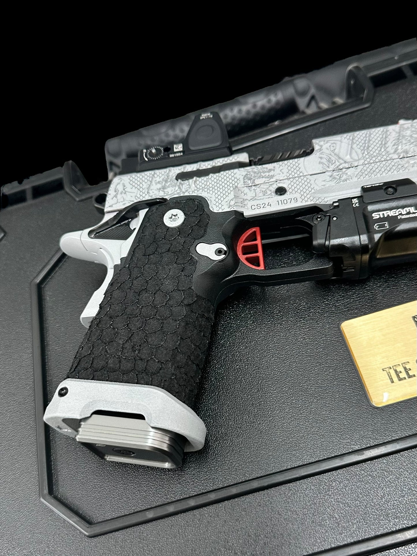 STACCATO CUSTOM CS PORTED 3.5” “THE LAST SAMURAI” ENGRAVED WITH RMR AND LIGHT IN GREY FINISH