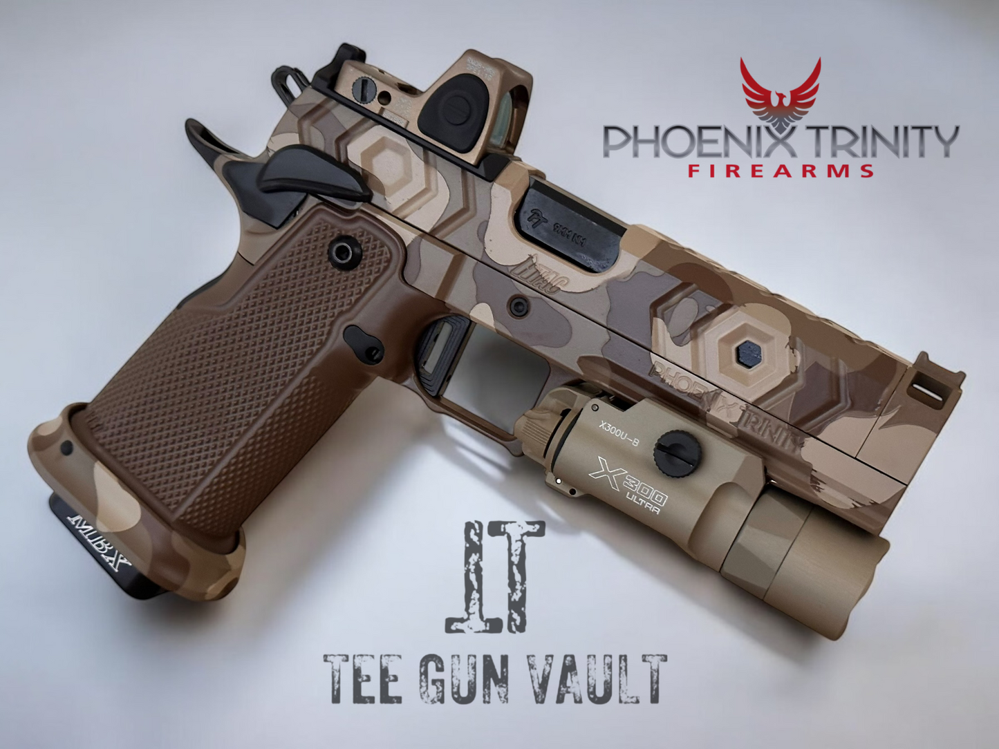 PHOENIX TRINITY 2011 H-TAC DESERT WITH PRO GRIPS 9MM RMR AND X300