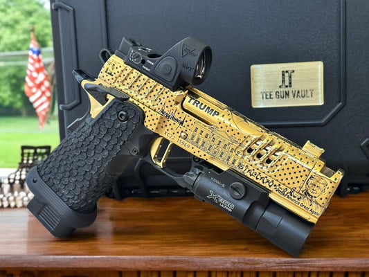 STACCATO CUSTOM XC “TRUMP” FULLY ENGRAVED POLISHED AND 24k GOLD PLATED SRO & X300