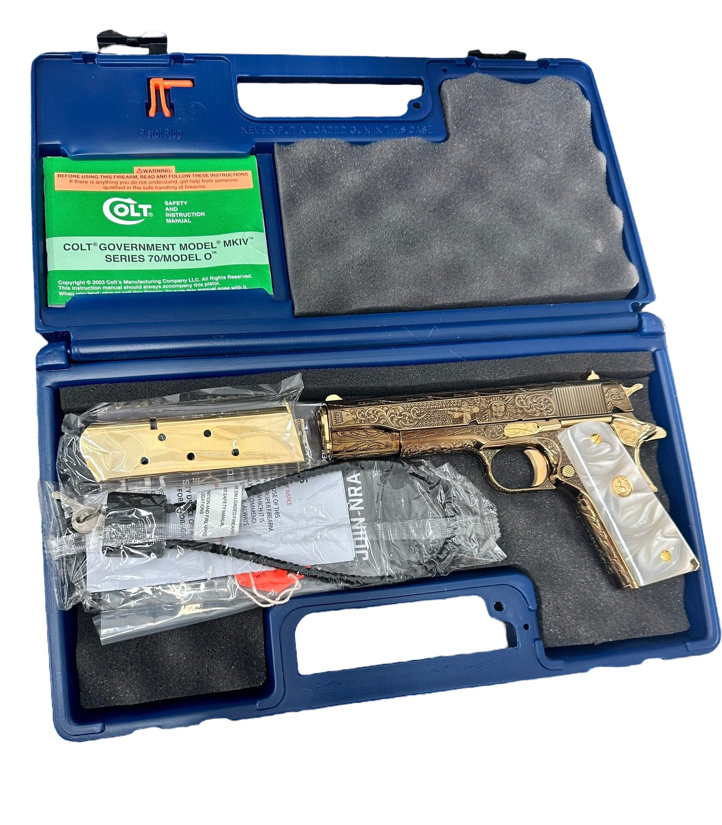 COLT CUSTOM 1911 FULLY ENGRAVED FREEDOM NITRO BRONZE PLATED WITH 24K GOLD ACCENTS.