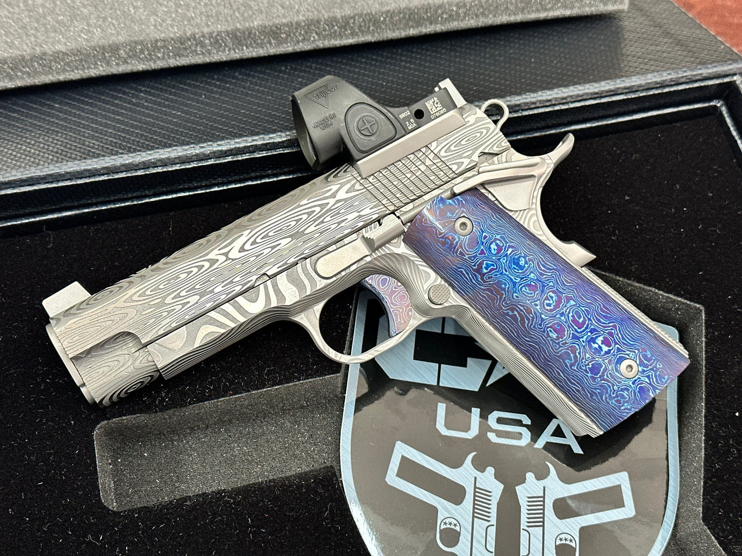 CABOT GUNS CUSTOM 1911 ONE OF A KIND DAMASCUS SPECIAL BUILD.