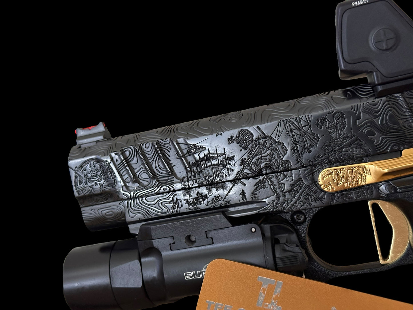 STACCATO P CUSTOM “BLACK OPS” 4.4” PORTED IN POLISHED BLACK DLC / GOLD TIN PVD ACCENTS