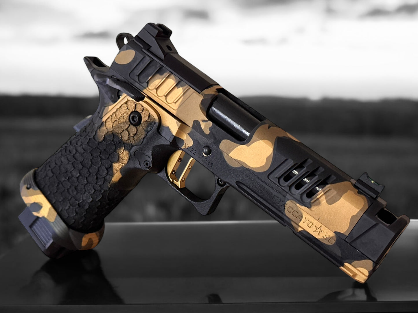 STACCATO CUSTOM XC MULTICAM FINISH DRAGON SCALE GRIPS AND ATLAS TRIGGER