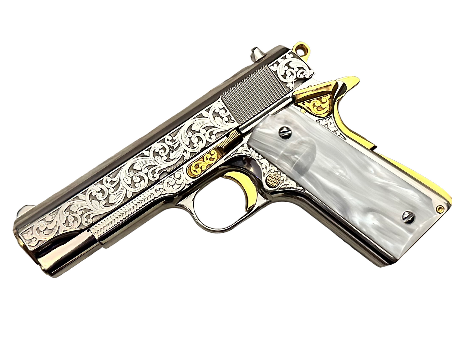 TISAS TANK COMMANDER 9mm 1911A1 TC 9 FULLY ENGRAVED, HIGH POLISHED, NICKEL & 24K GOLD PLATED