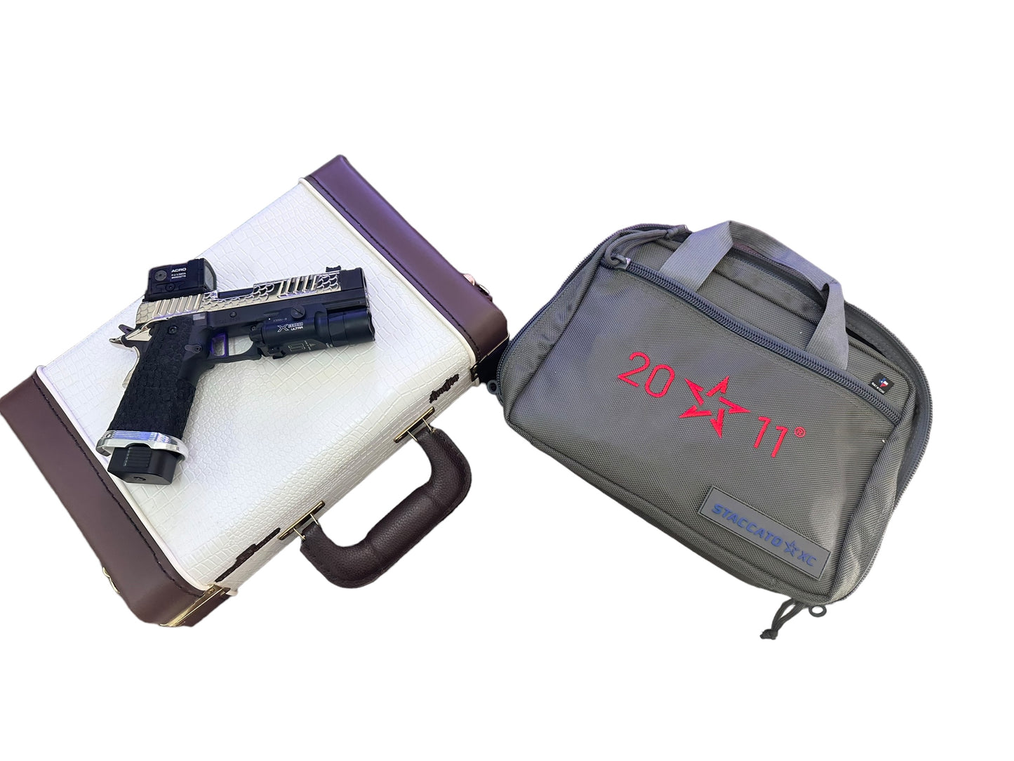 FULLY CUSTOMIZED STACCATO XC ENGRAVED POLISHED NICKEL PLATED WITH INFINITY TRIGGER ACRO AND X300