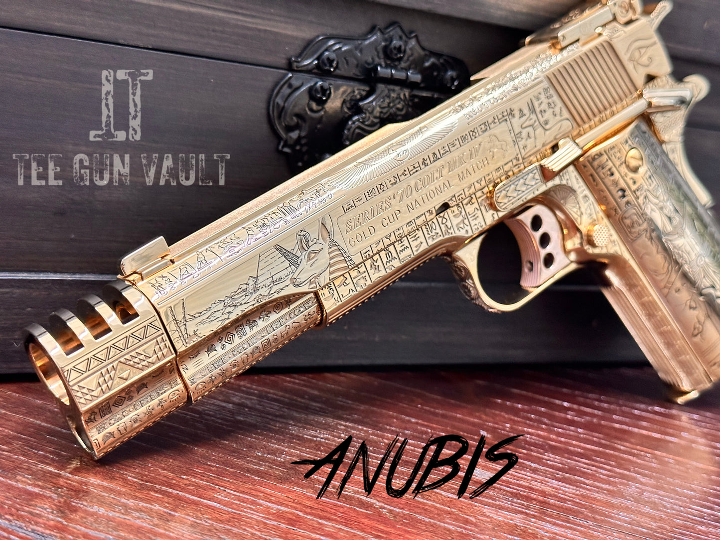 COLT CUSTOM 1911 COMP’D LIMITED EDITION “ANUBIS” 24k GOLD IN A BEAUTY DISPLAY MAGNETIC BOX PRE ORDER (3-4 weeks lead time)