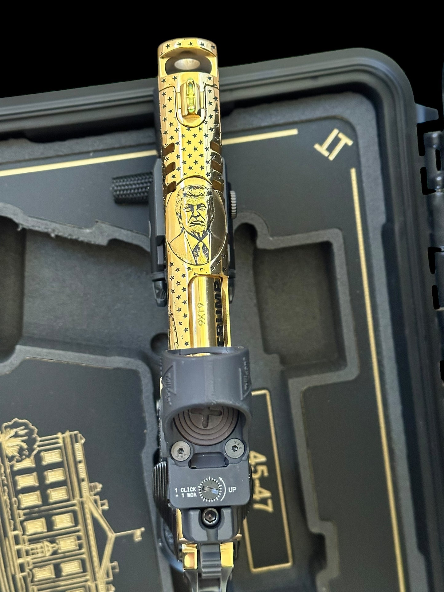 STACCATO CUSTOM XC “TRUMP” FULLY ENGRAVED POLISHED AND 24k GOLD PLATED SRO & X300