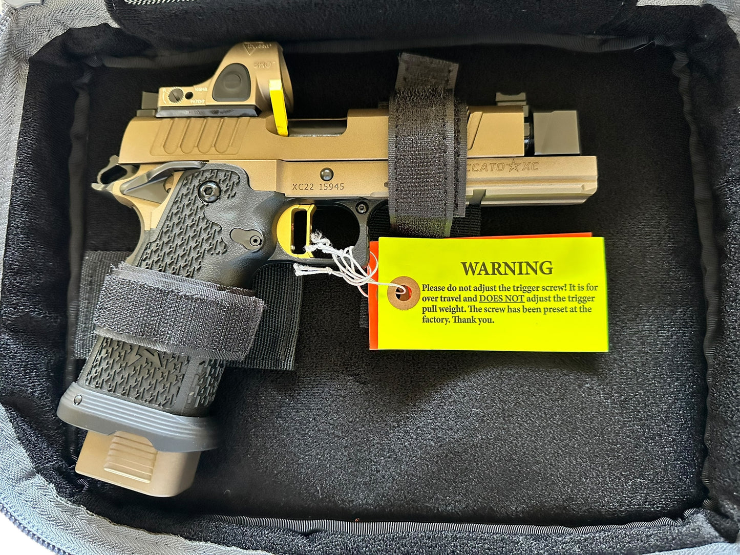 STACCATO CUSTOM XC BRONZE/BLACK WITH ATLAS TRIGGER AND TRIJICON SRO