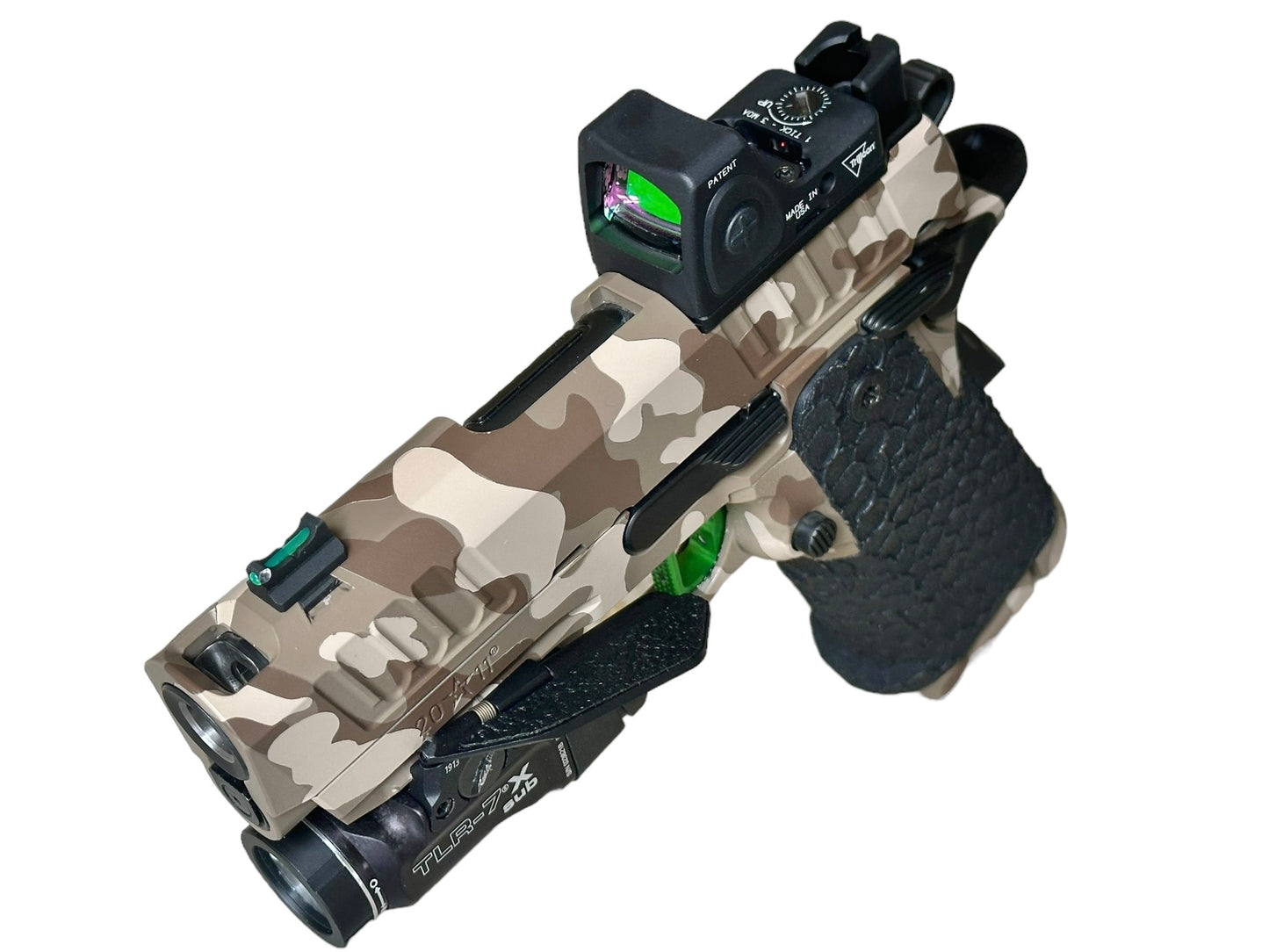 STI/STACCATO CS PORTED FULLY CUSTOMIZED CAMO WITH RMR AND FLASHLIGHT. MANY UPGRADES