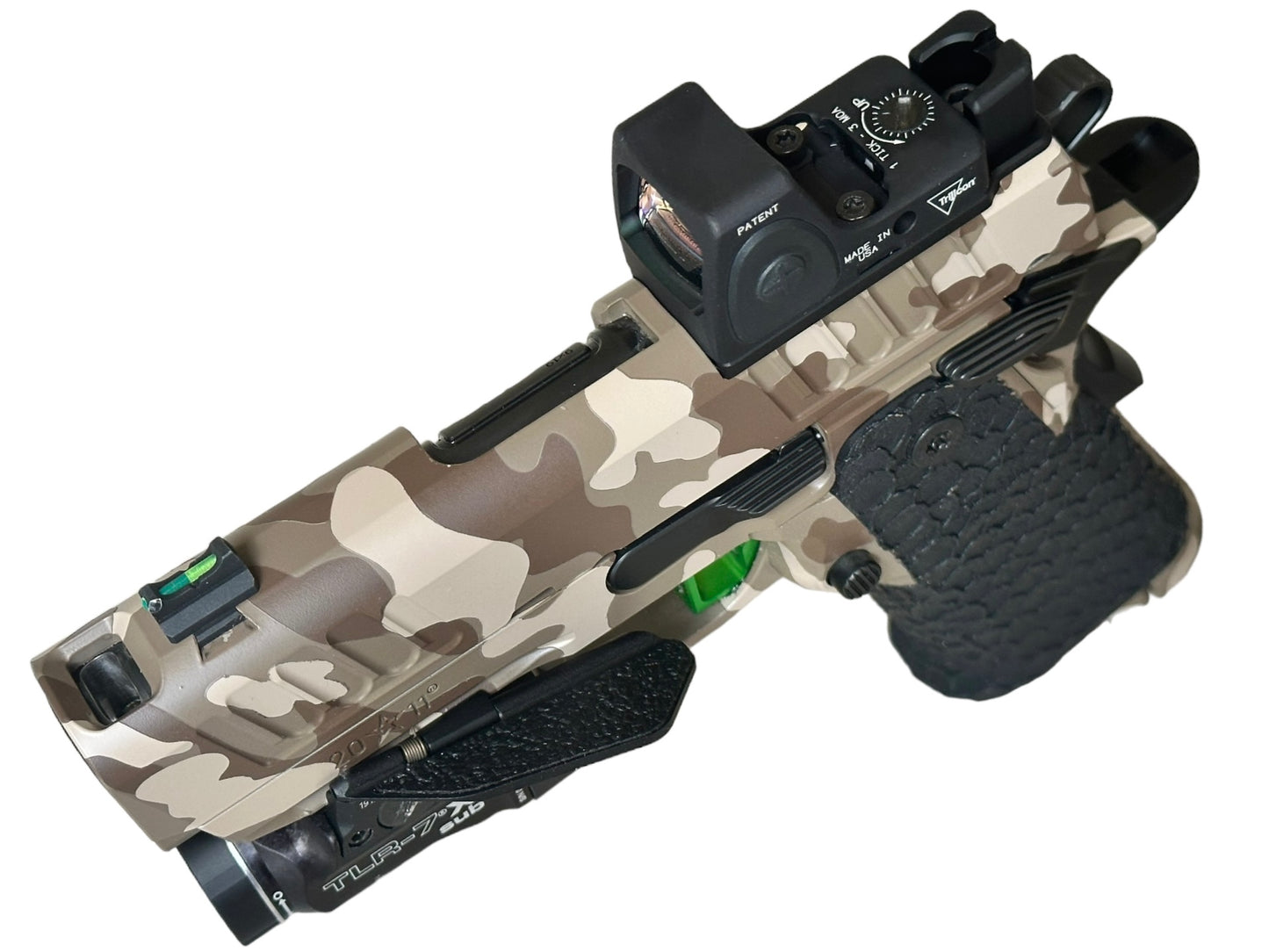 STI/STACCATO CS PORTED FULLY CUSTOMIZED CAMO WITH RMR AND FLASHLIGHT. MANY UPGRADES