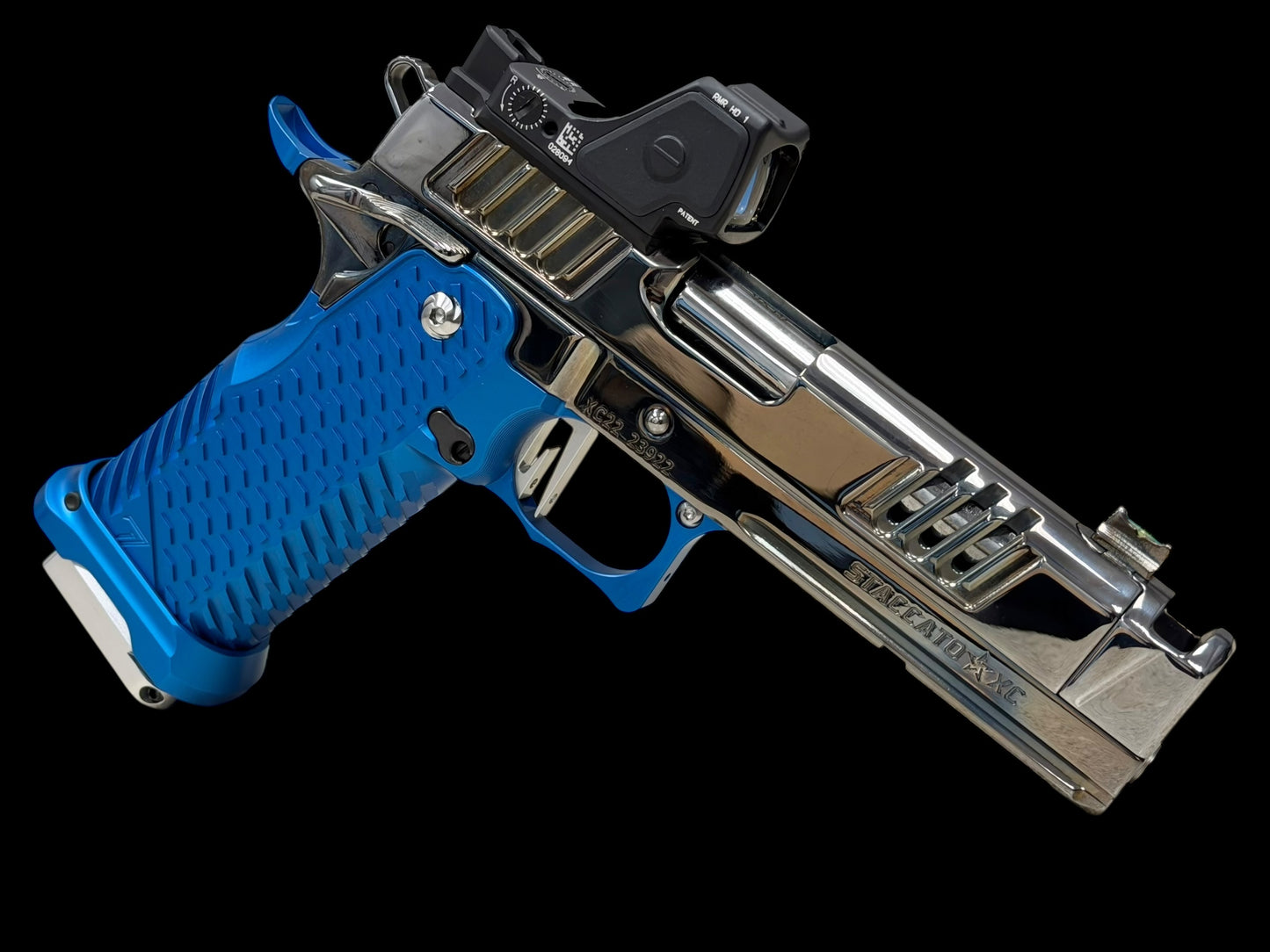 STACCATO CUSTOM XC BLACK CHROME POLISHED FINISH WITH T7 GRIPS AND RMR HD