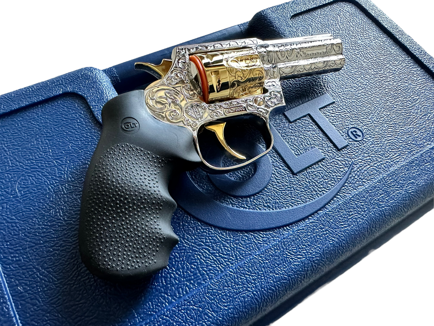 COLT CUSTOM KING COBRA REVOLVER 357 mag white gold nickel plated with 24k accents and emerald stones