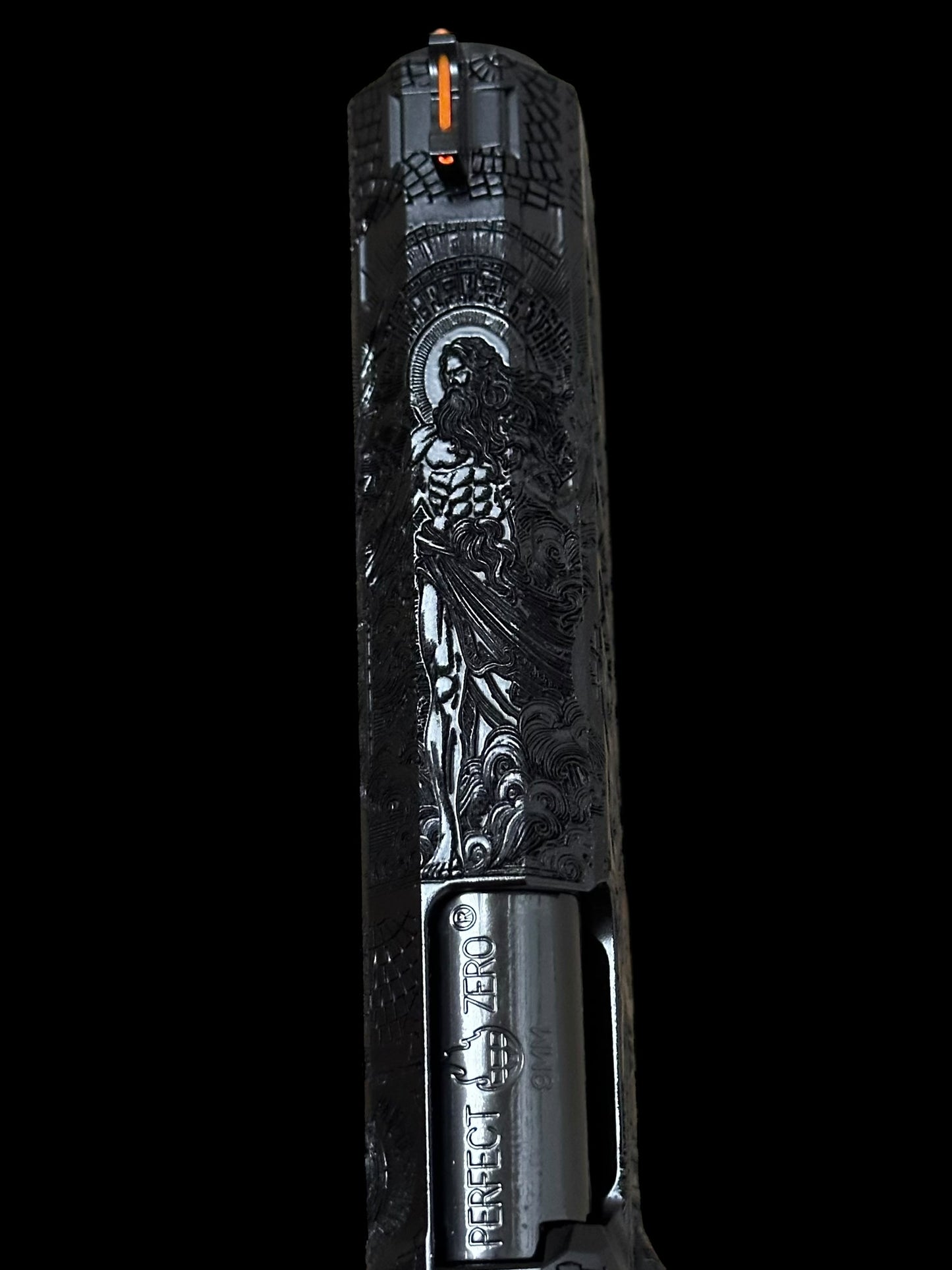 ATLAS GUNWORKS CUSTOM ATHENA SHINY BLACK WITH STROUP KNIFE, TRIJICON SRO