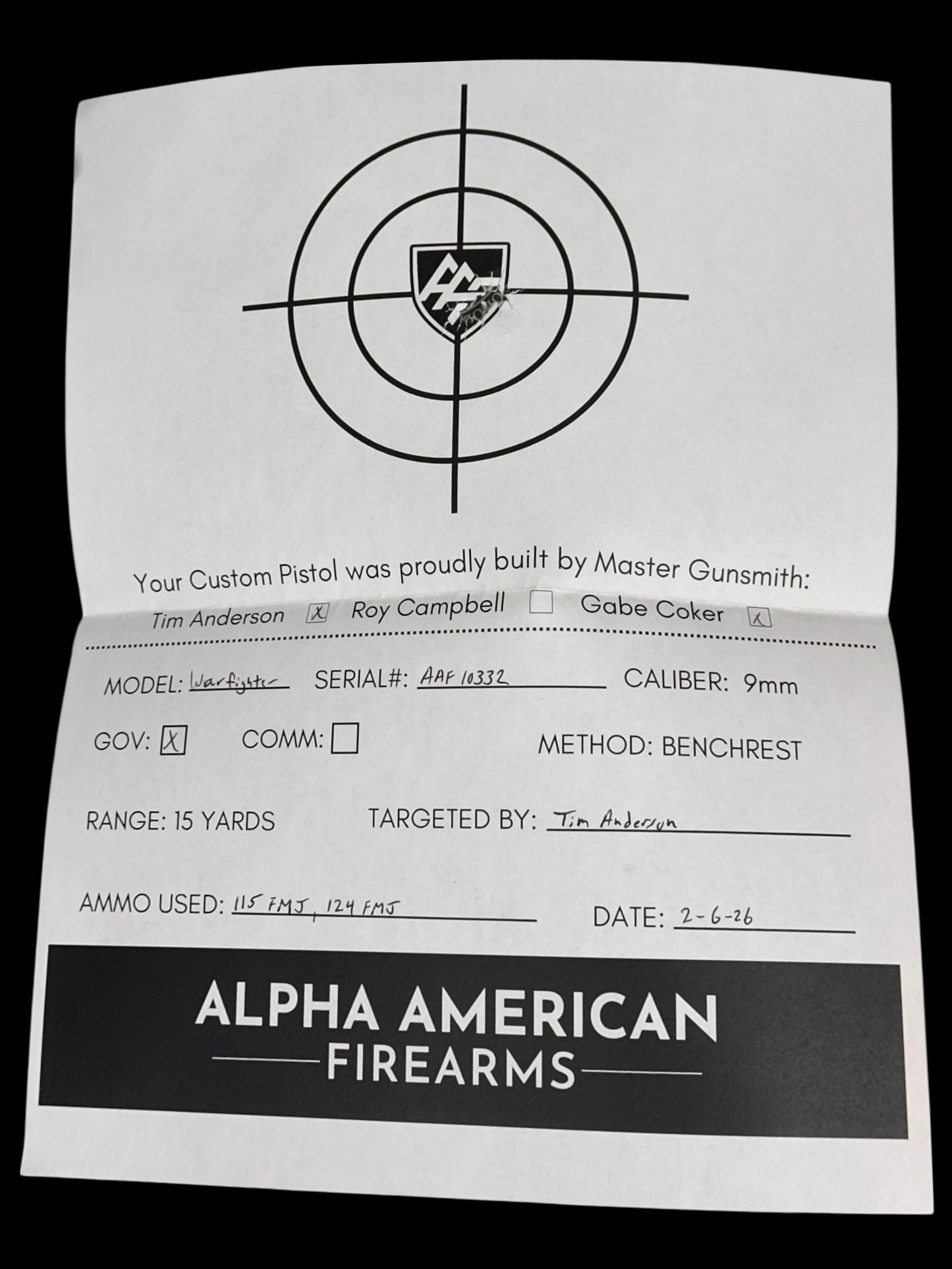 ALPHA AMERICAN WAR FIGHTER 5” GOV PORTED OPTIC READY ALUMINUM GRIPS 9MM