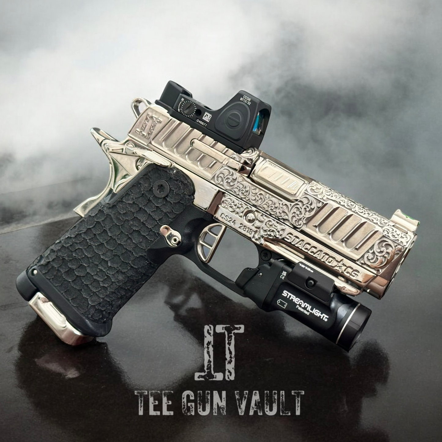 STACCATO CUSTOM CS 3.5” FULLY ENGRAVED HIGH POLISHED NICKEL PLATED WITH RMR & TLR7