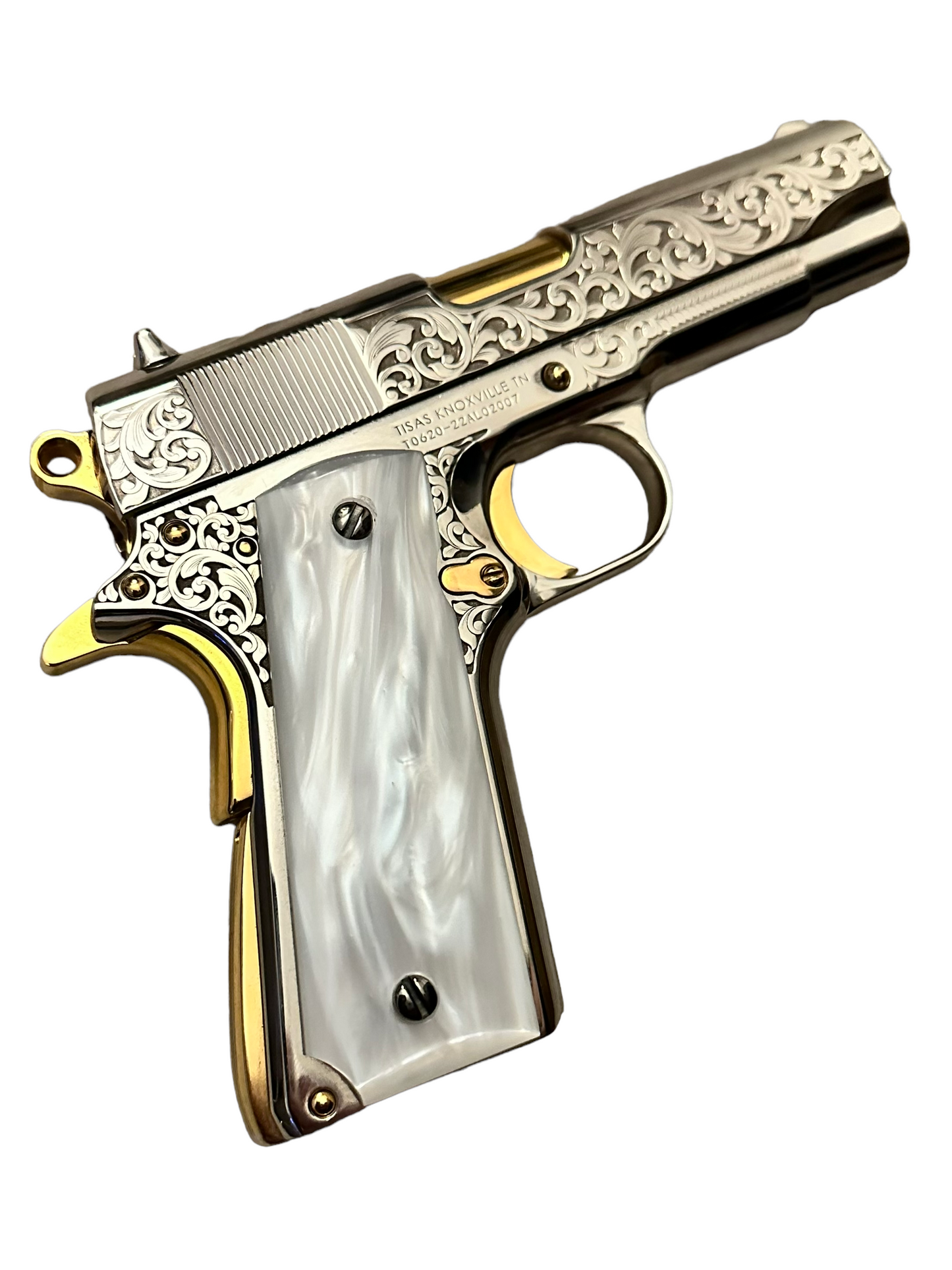 TISAS TANK COMMANDER 9mm 1911A1 TC 9 FULLY ENGRAVED, HIGH POLISHED, NICKEL & 24K GOLD PLATED