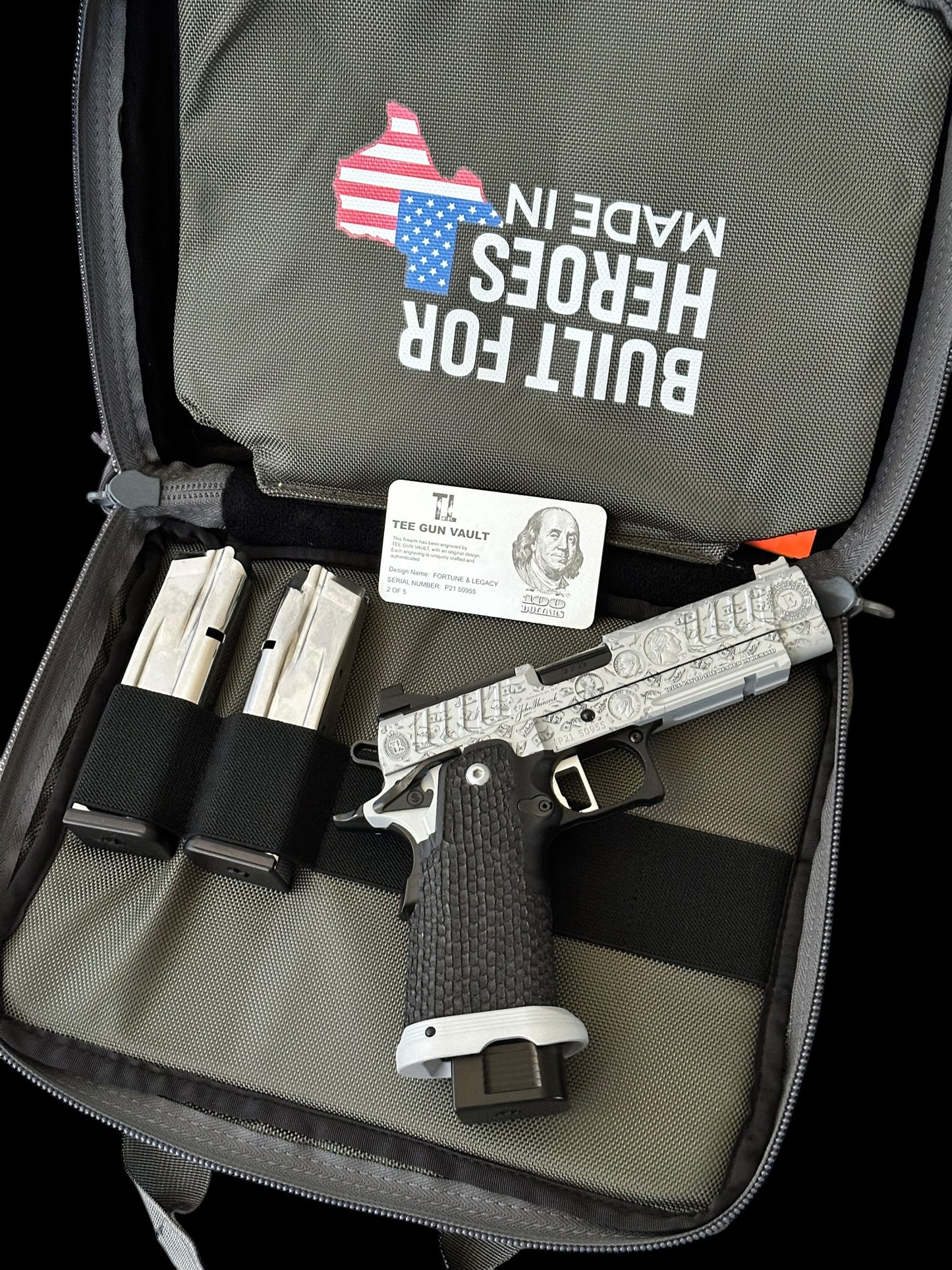 STACCATO CUSTOM P PORTED “FORUNE & LEGACY” 3D ENGRAVED SILVER/BLACK FINISH INFINITY TRIGGER
