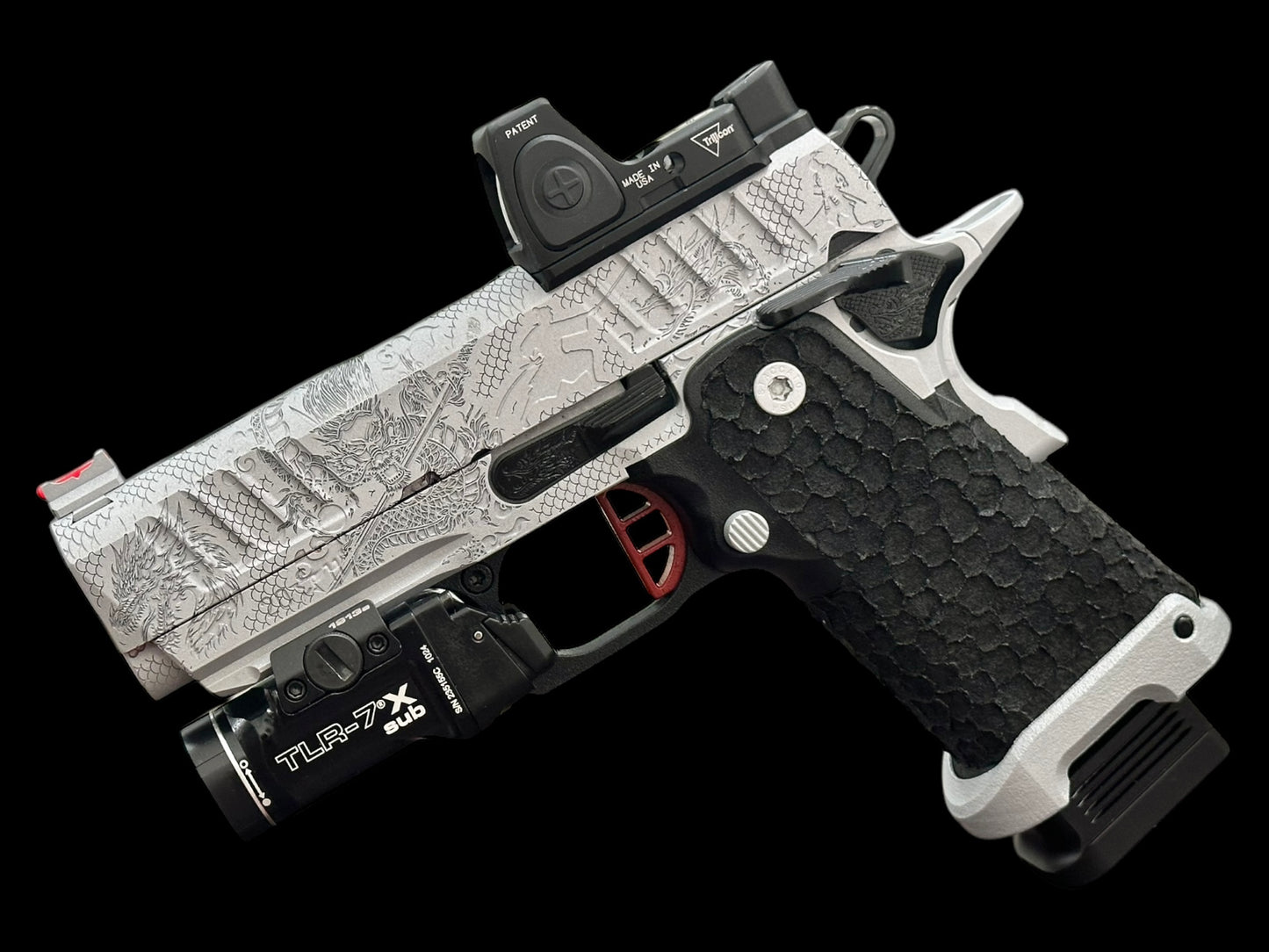 STACCATO CUSTOM CS PORTED 3.5” “THE LAST SAMURAI” ENGRAVED WITH RMR AND LIGHT IN GREY FINISH